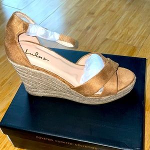 Brown Camel Suede Espadrille Wedges!